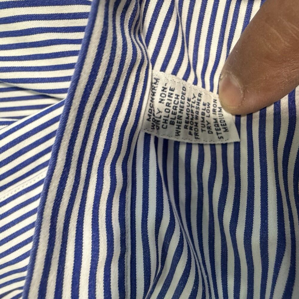 Polo Ralph Lauren Shirt Mens 17.5 32/33 Classic Fit Blue White Stripe Red Pony - Picture 6 of 9